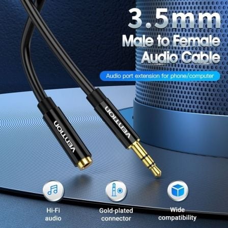 Vention Cable Estéreo BBZBD Jack 3.5mm Macho a Jack 3.5mm Hembra 50cm Negro